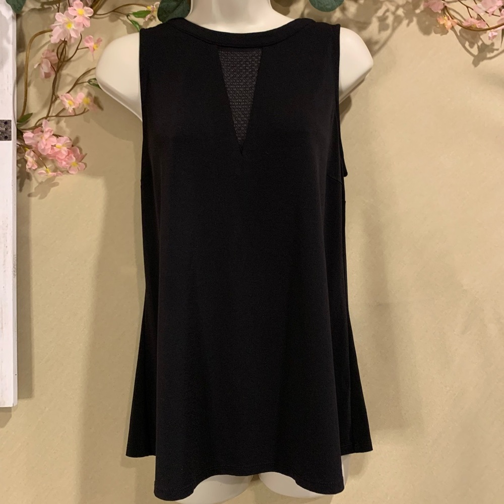 Noir | Black Top with Mesh V Neck Detail | Size XS - Picture 1 of 5